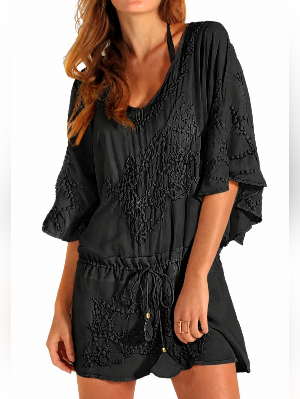 VIX Black Embroidered Cover Up Tunic S Small
